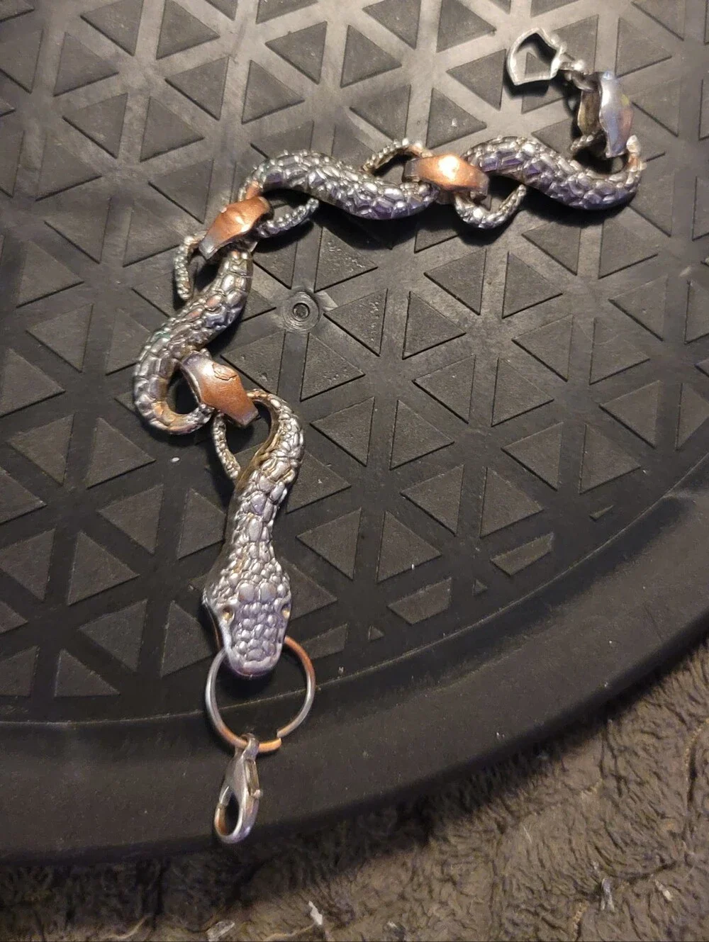 HEAVY Vintage 925 STERLING SILVER SNAKE Bracelet 7.5in Stamped Head